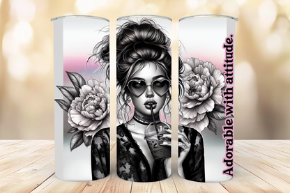 20oz Skinny Tumbler - Adorable with Attitude